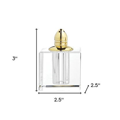 Set of Two Clear And Gold Crystal Pepper Shakers HomeRoots