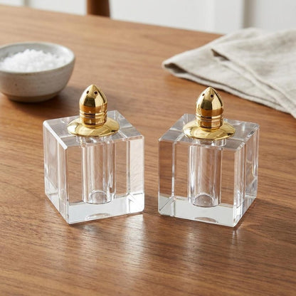 Set of Two Clear And Gold Crystal Pepper Shakers HomeRoots