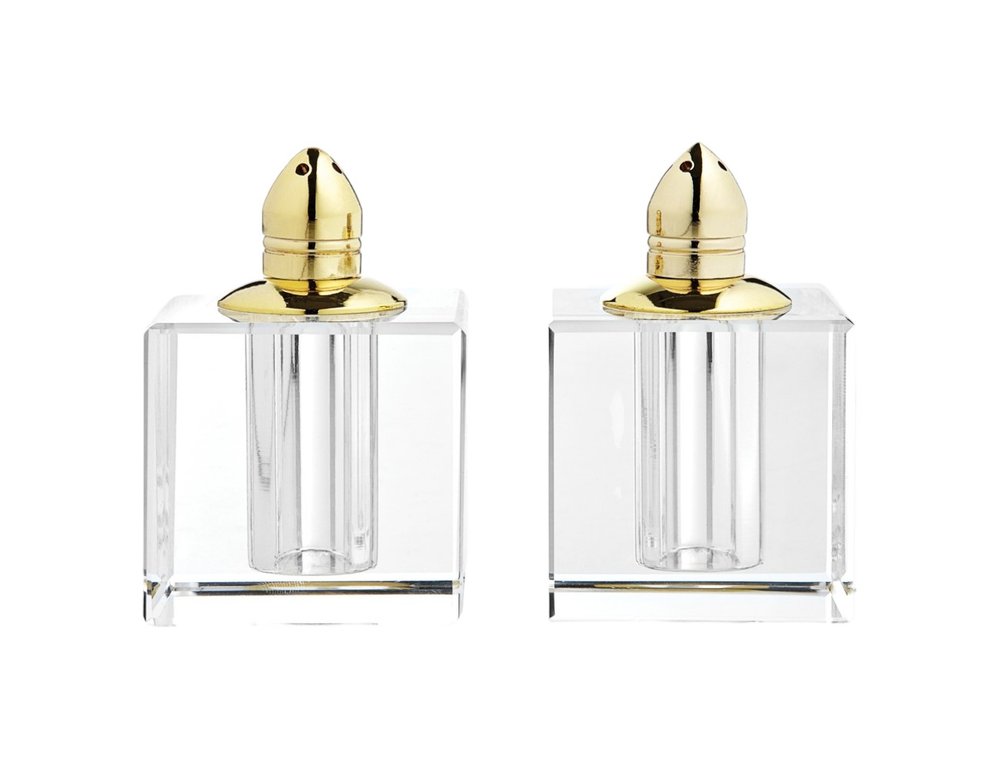 Set of Two Clear And Gold Crystal Pepper Shakers HomeRoots