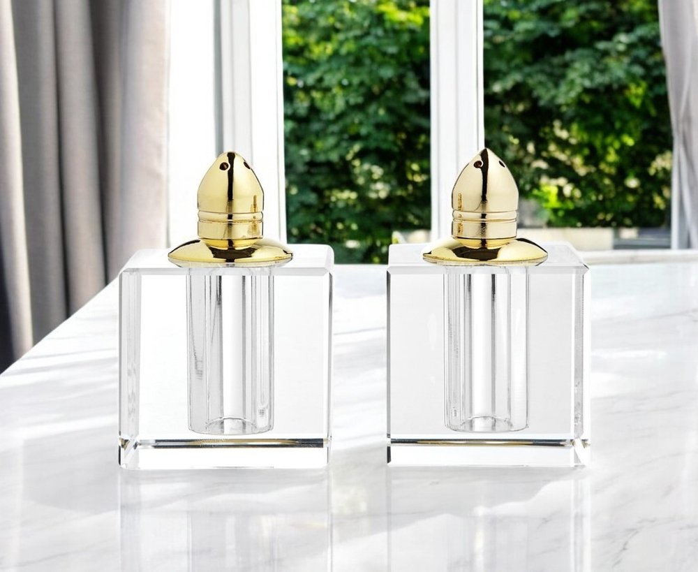 Set of Two Clear And Gold Crystal Pepper Shakers HomeRoots