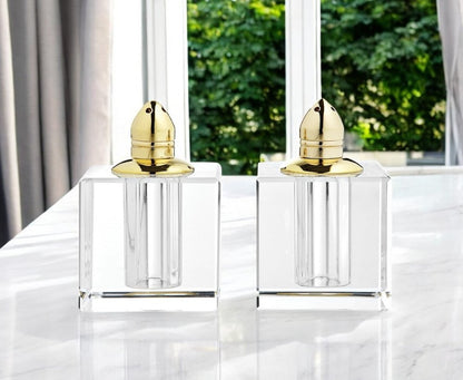 Set of Two Clear And Gold Crystal Pepper Shakers HomeRoots
