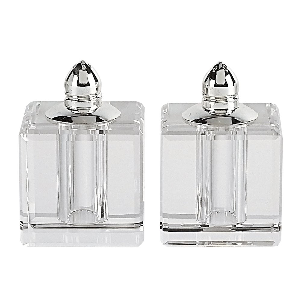 Set of Two Clear And Silver Crystal Pepper Shakers HomeRoots