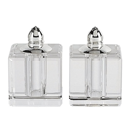 Set of Two Clear And Silver Crystal Pepper Shakers HomeRoots