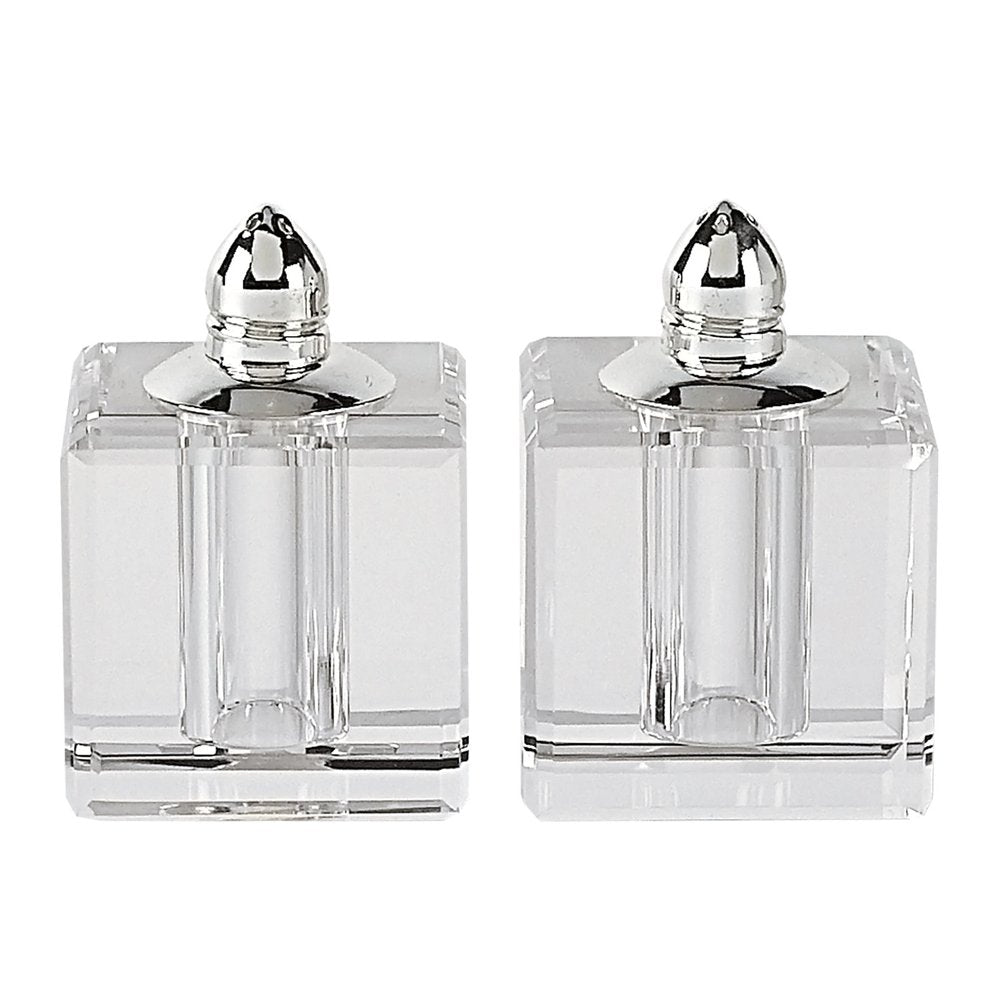 Set of Two Clear And Silver Crystal Pepper Shakers HomeRoots