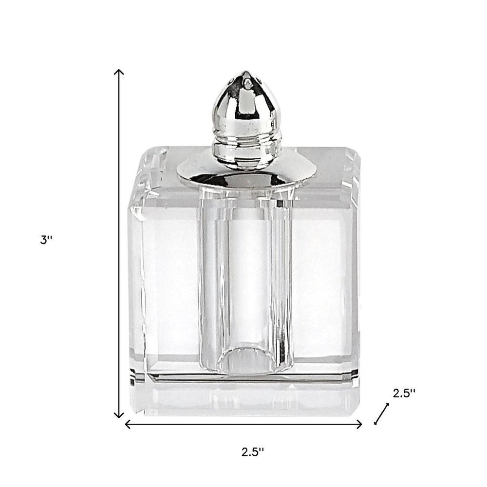 Set of Two Clear And Silver Crystal Pepper Shakers HomeRoots