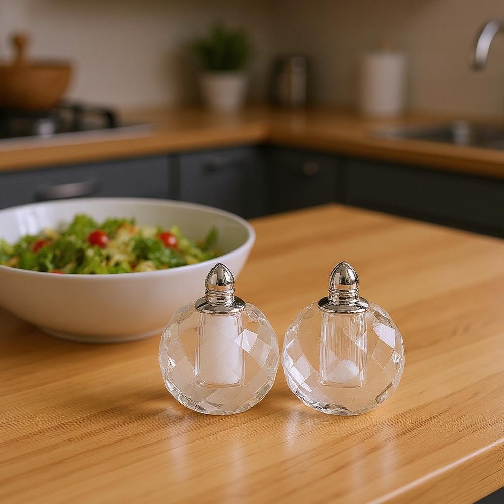 Set of Two Clear And Silver Crystal Geometric Pepper Shakers HomeRoots