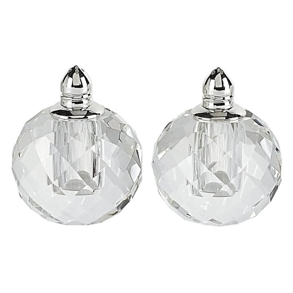 Set of Two Clear And Silver Crystal Geometric Pepper Shakers HomeRoots