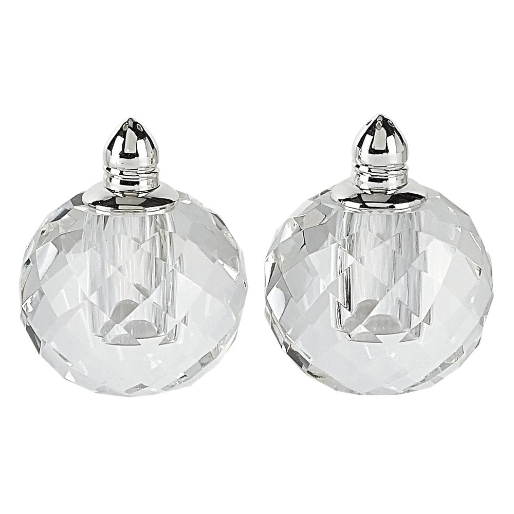 Set of Two Clear And Silver Crystal Geometric Pepper Shakers HomeRoots
