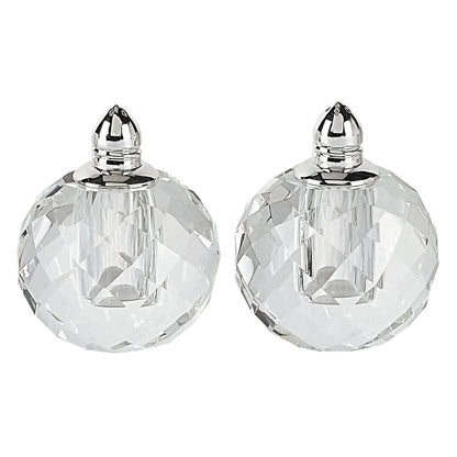 Set of Two Clear And Silver Crystal Geometric Pepper Shakers HomeRoots