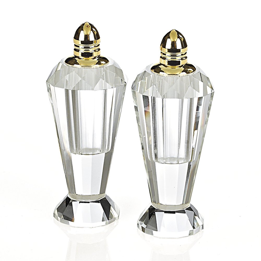 Set of Two Clear And Gold Crystal Geometric Pepper Shakers HomeRoots