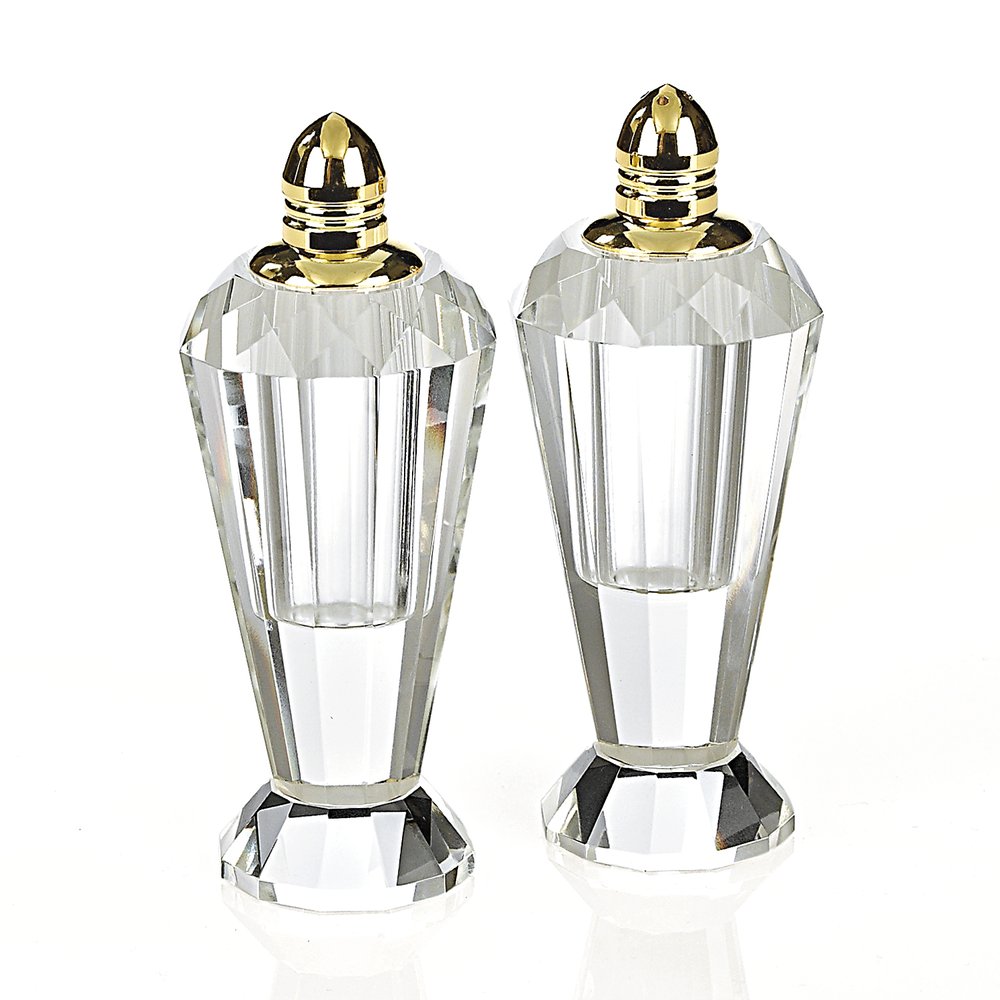 Set of Two Clear And Gold Crystal Geometric Pepper Shakers HomeRoots
