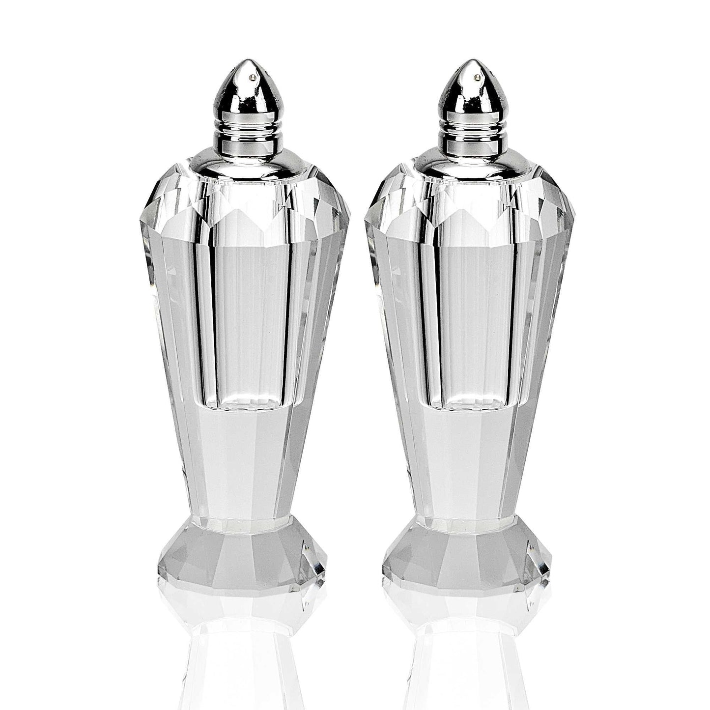 Handcrafted Optical Crystal And Silver Pair Of Salt And Pepper Shakers - FurniFindUSA