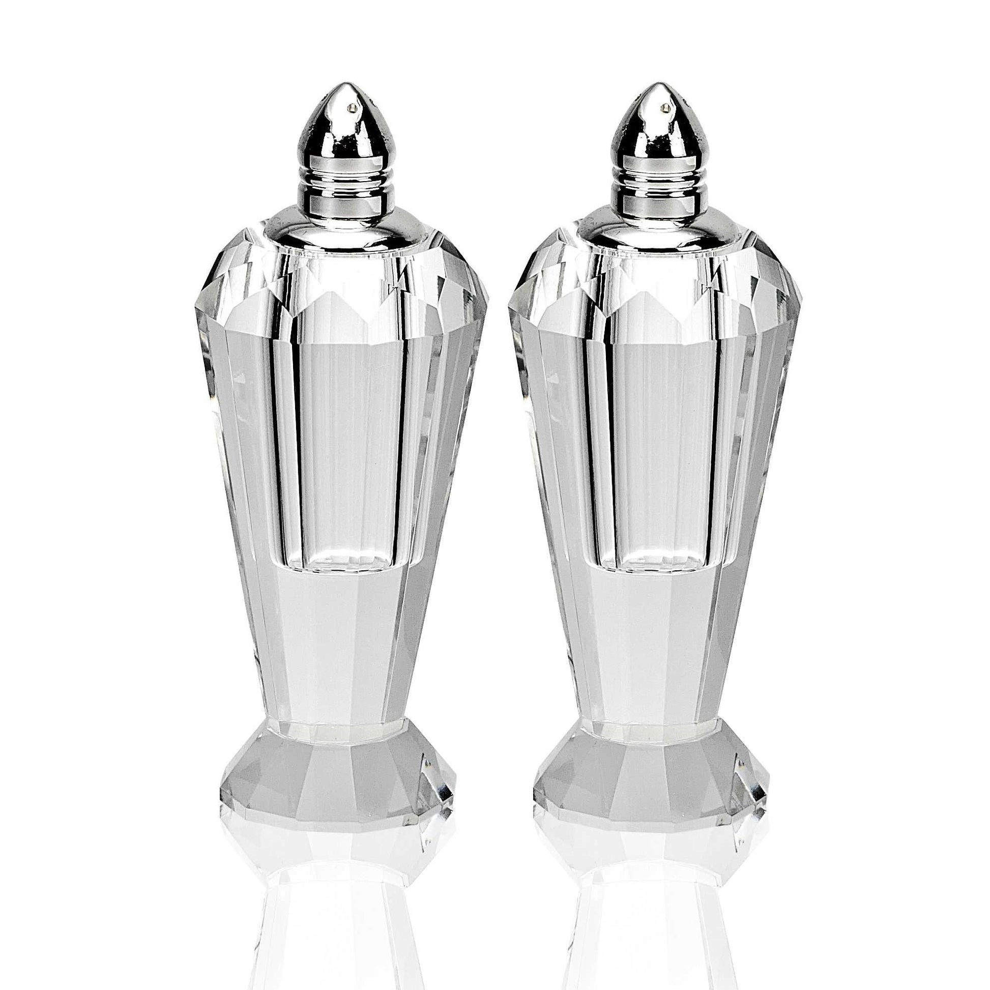 Handcrafted Optical Crystal And Silver Pair Of Salt And Pepper Shakers - FurniFindUSA