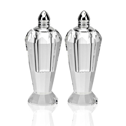 Handcrafted Optical Crystal And Silver Pair Of Salt And Pepper Shakers - FurniFindUSA