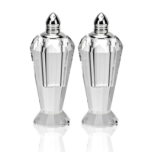Set of Two Clear And Silver Crystal Geometric Pepper Shakers HomeRoots