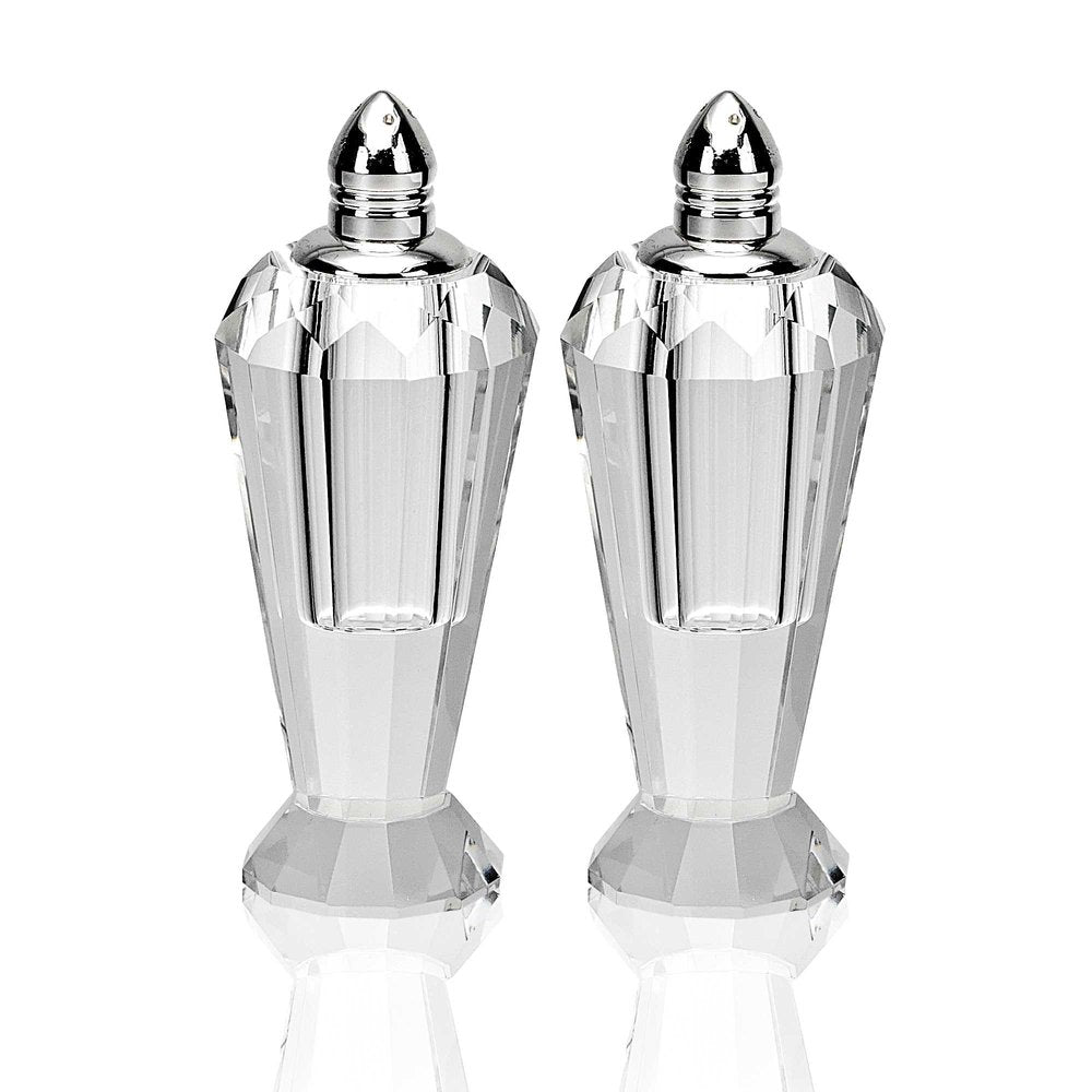 Set of Two Clear And Silver Crystal Geometric Pepper Shakers HomeRoots