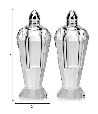 Handcrafted Optical Crystal And Silver Pair Of Salt And Pepper Shakers - FurniFindUSA