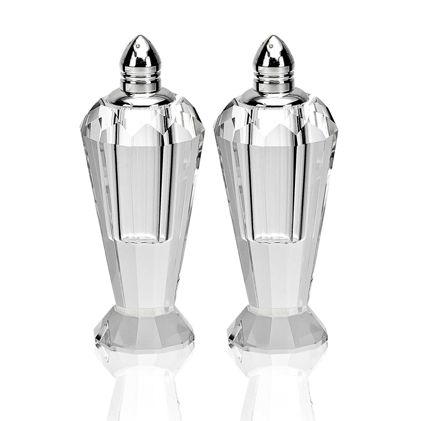 Handcrafted Optical Crystal And Silver Pair Of Salt And Pepper Shakers - FurniFindUSA