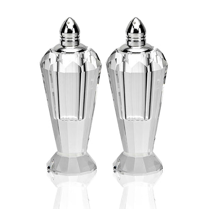 Handcrafted Optical Crystal And Silver Pair Of Salt And Pepper Shakers - FurniFindUSA