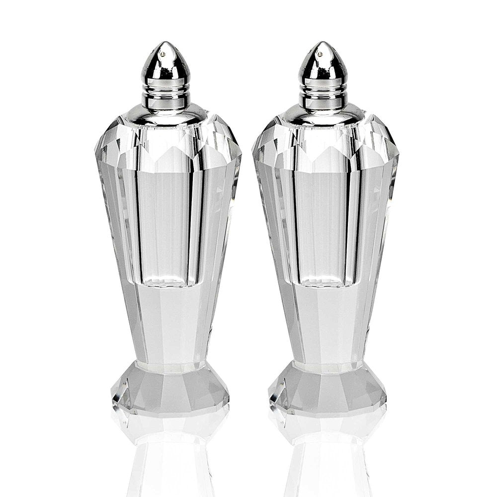 Set of Two Clear And Silver Crystal Geometric Pepper Shakers HomeRoots