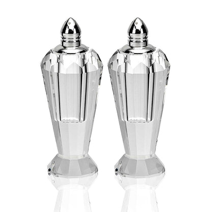 Set of Two Clear And Silver Crystal Geometric Pepper Shakers HomeRoots