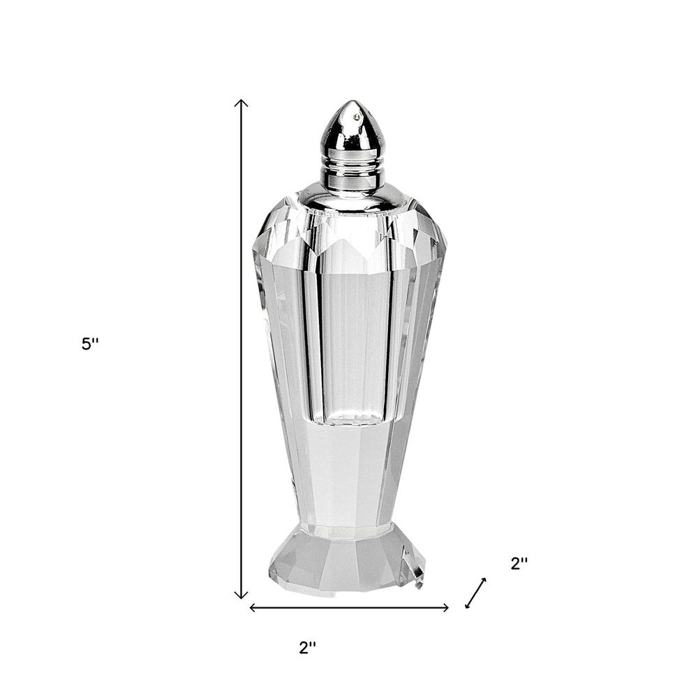 Set of Two Clear And Silver Crystal Geometric Pepper Shakers HomeRoots