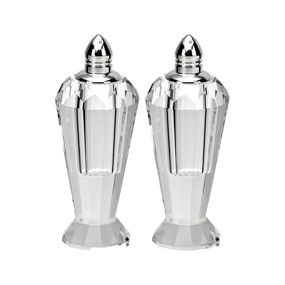 Set of Two Clear And Silver Crystal Geometric Pepper Shakers HomeRoots