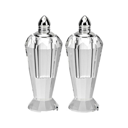 Set of Two Clear And Silver Crystal Geometric Pepper Shakers HomeRoots