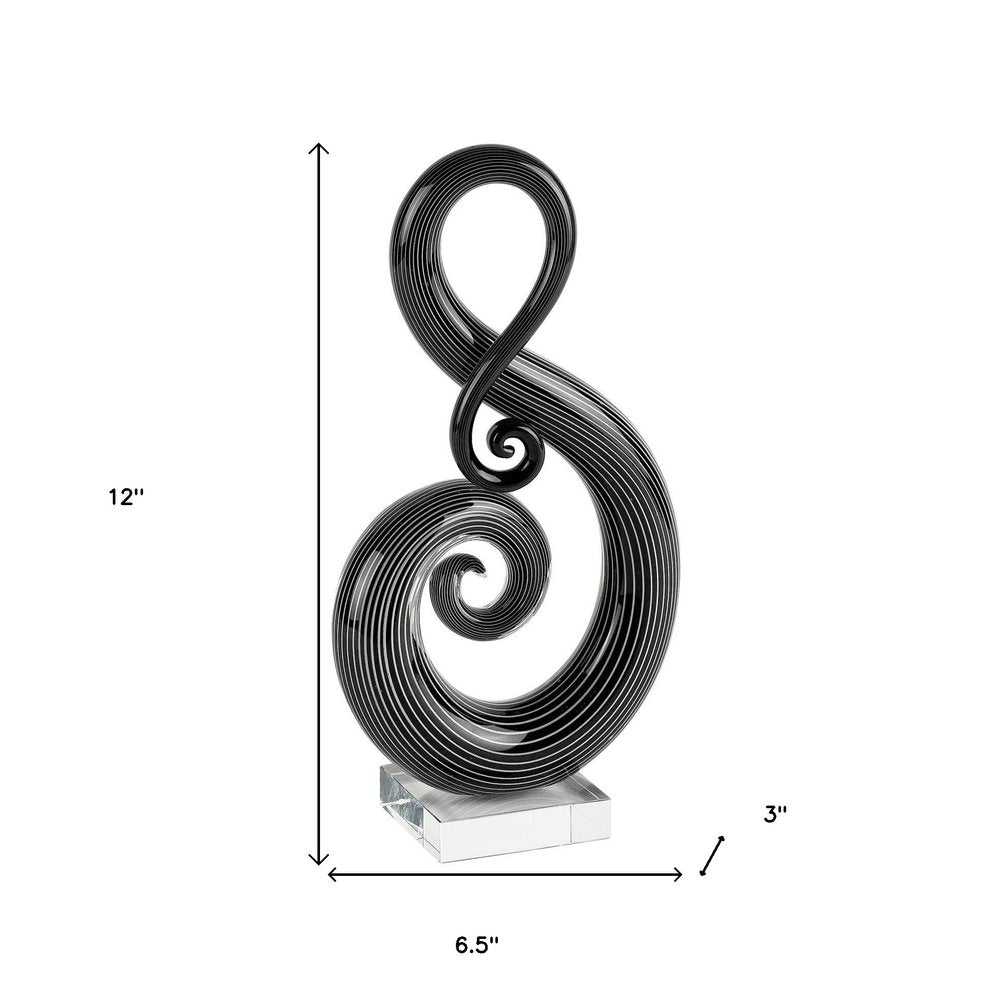 12" Black and White Murano Glass Modern Abstract Tabletop Sculpture HomeRoots