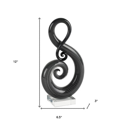 12" Black and White Murano Glass Modern Abstract Tabletop Sculpture HomeRoots