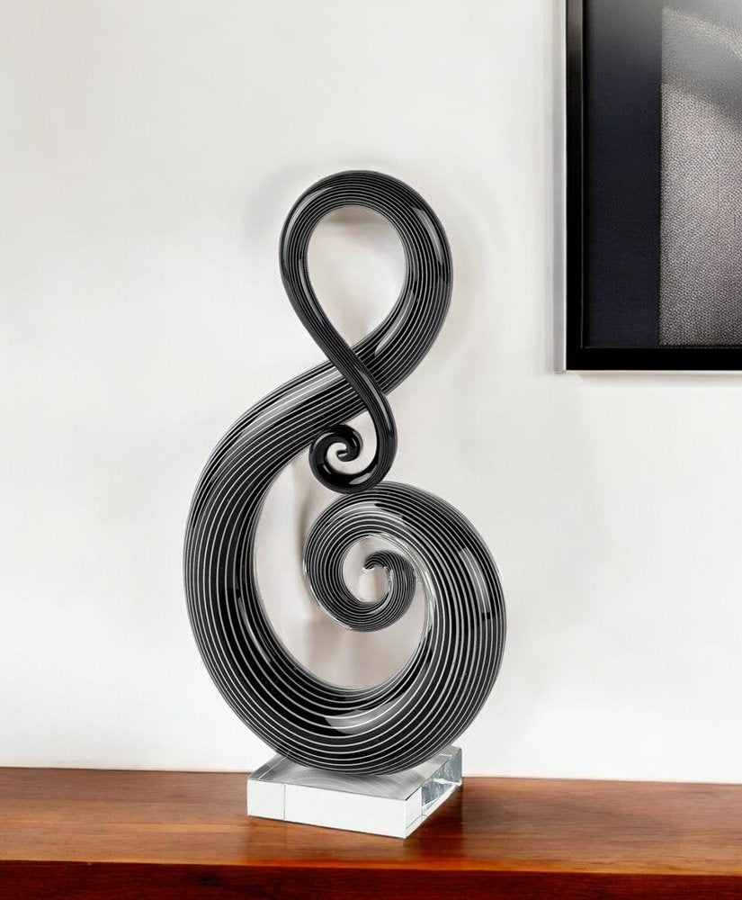 12" Black and White Murano Glass Modern Abstract Tabletop Sculpture HomeRoots