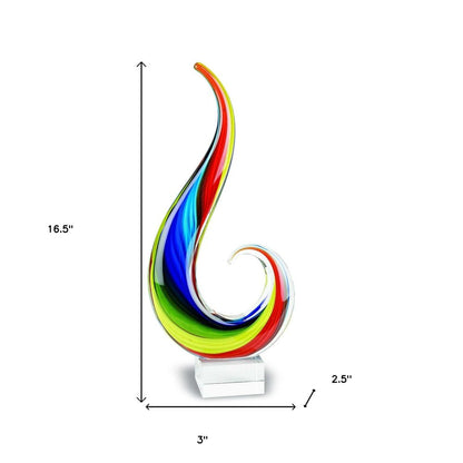 17" Blue and Red Murano Glass Modern Abstract Tabletop Sculpture HomeRoots