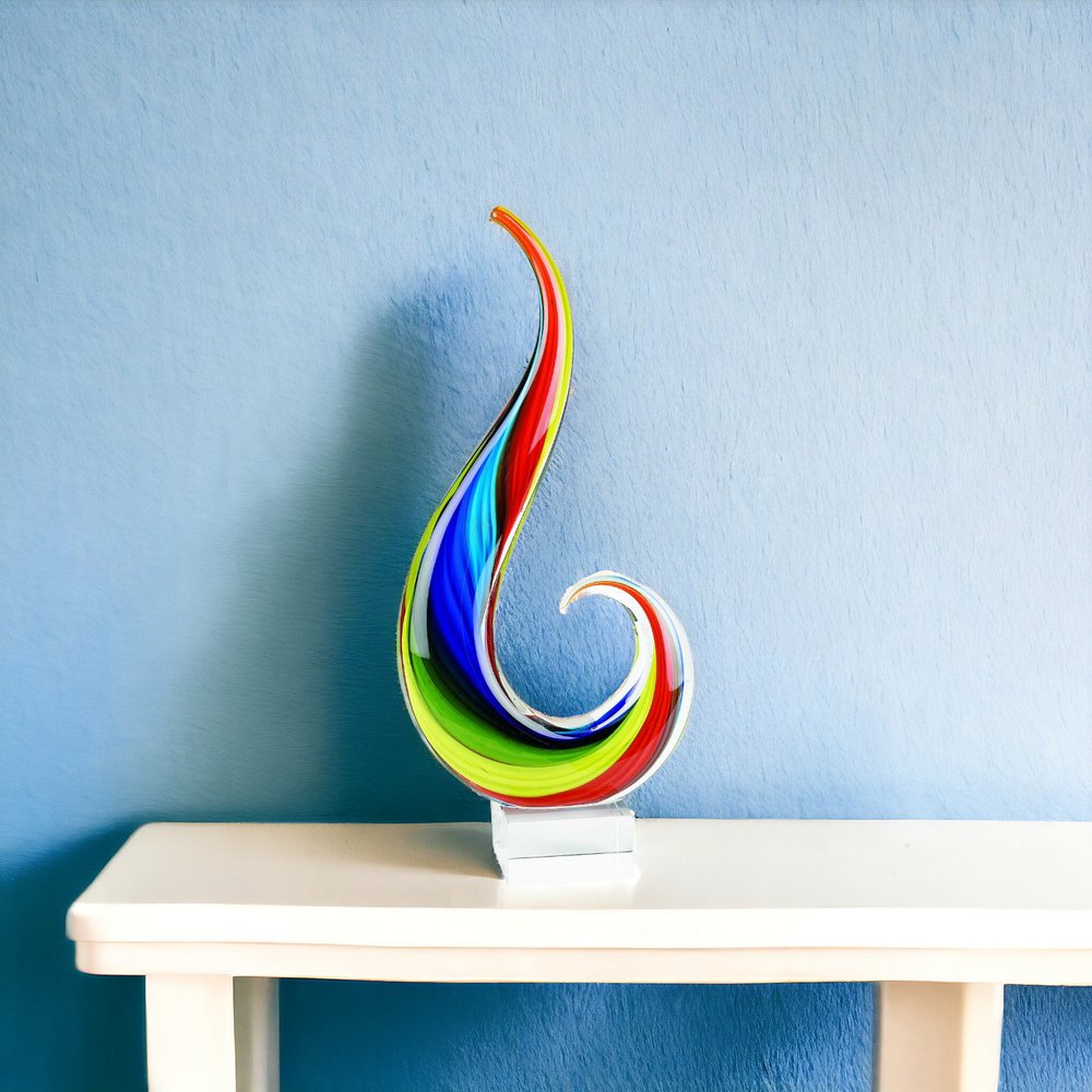 17" Blue and Red Murano Glass Modern Abstract Tabletop Sculpture HomeRoots