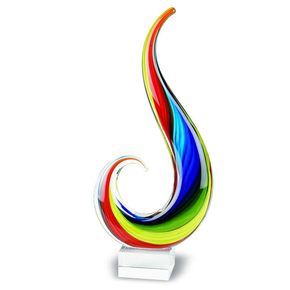 12" Clear Red Blue Yellow Murano Glass Modern Abstract Tabletop Sculpture HomeRoots