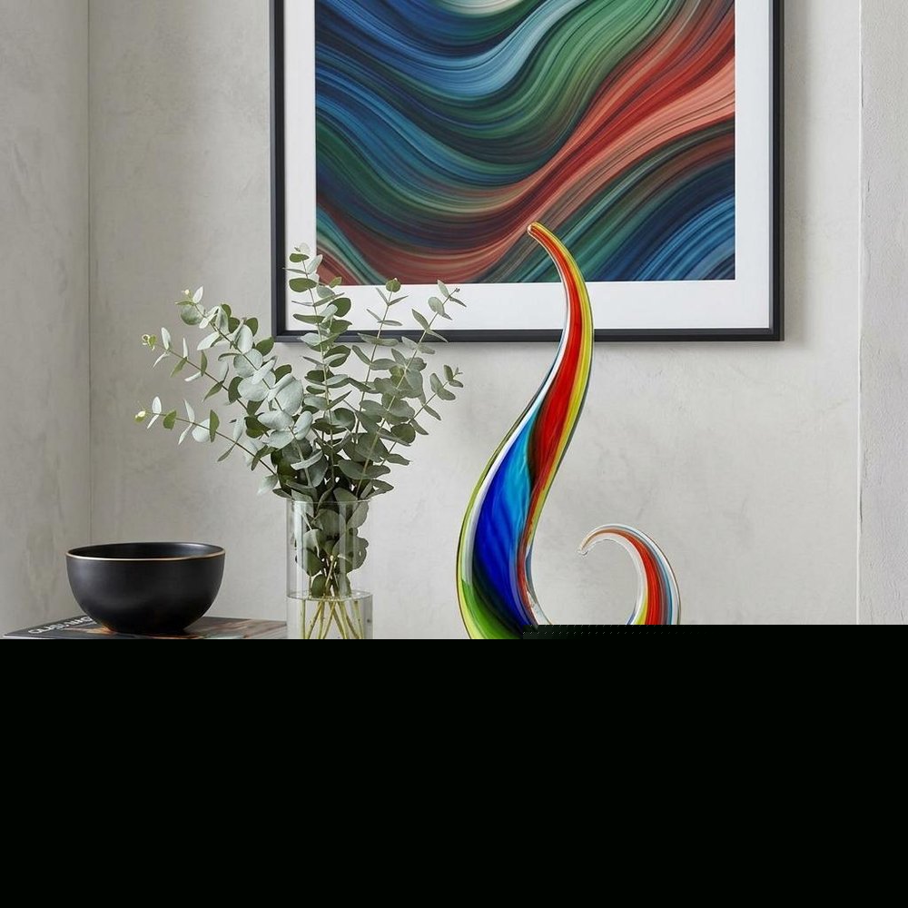 12" Clear Red Blue Yellow Murano Glass Modern Abstract Tabletop Sculpture HomeRoots