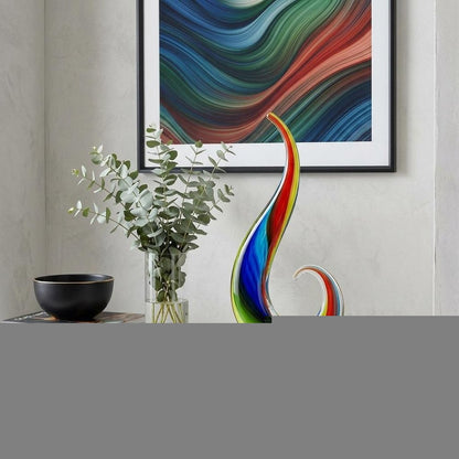 12" Clear Red Blue Yellow Murano Glass Modern Abstract Tabletop Sculpture HomeRoots