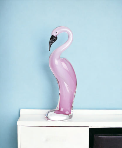 15" Pink Murano Glass Flamingo Figurine Tabletop Sculpture