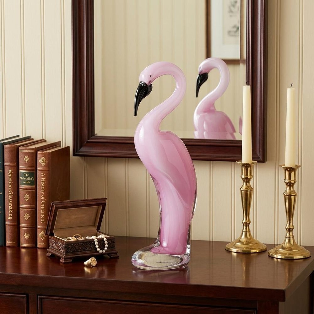 15" Pink Murano Glass Flamingo Figurine Tabletop Sculpture HomeRoots