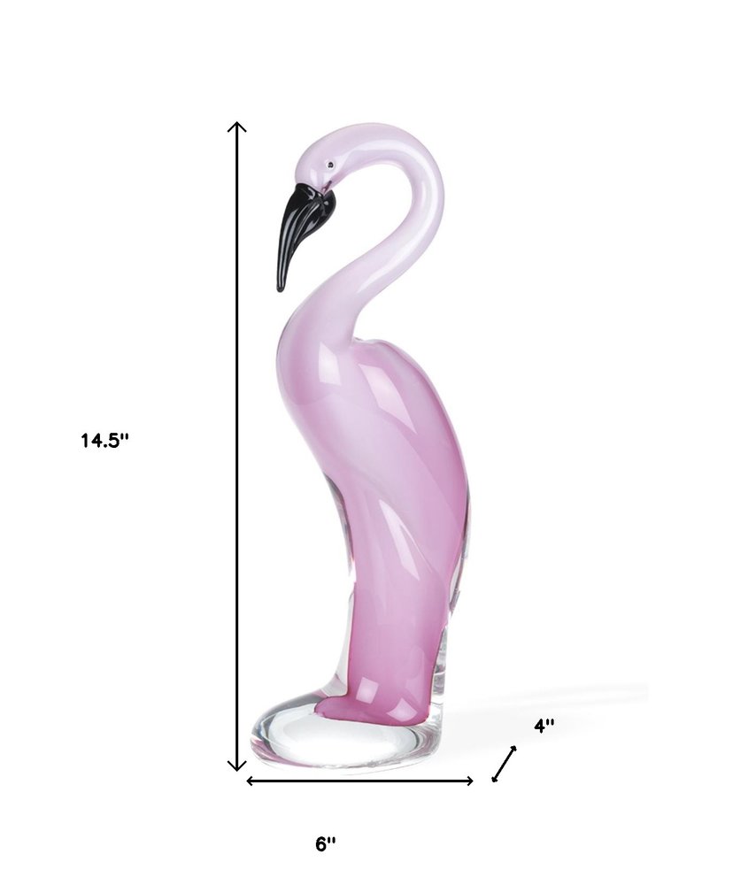 15" Pink Murano Glass Flamingo Figurine Tabletop Sculpture HomeRoots
