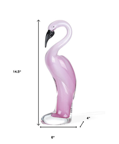 15" Pink Murano Glass Flamingo Figurine Tabletop Sculpture HomeRoots