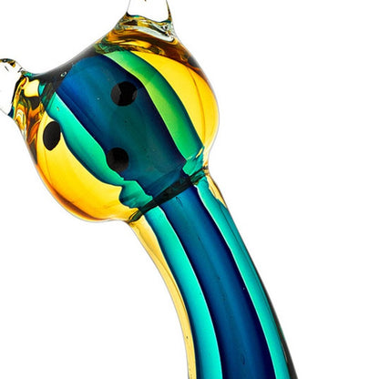 12" Clear Yellow Green Black Murano Glass Cat Figurine Tabletop Sculpture HomeRoots