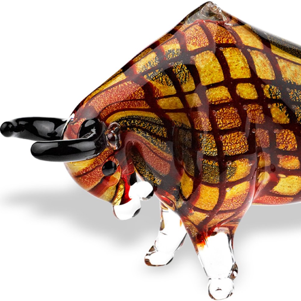 9" Clear Brown and Black Murano Glass Bull Figurine Tabletop Sculpture HomeRoots