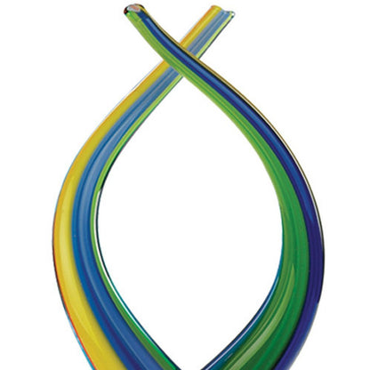 16" Clear Red Blue Yellow Murano Glass Modern Abstract Tabletop Sculpture HomeRoots