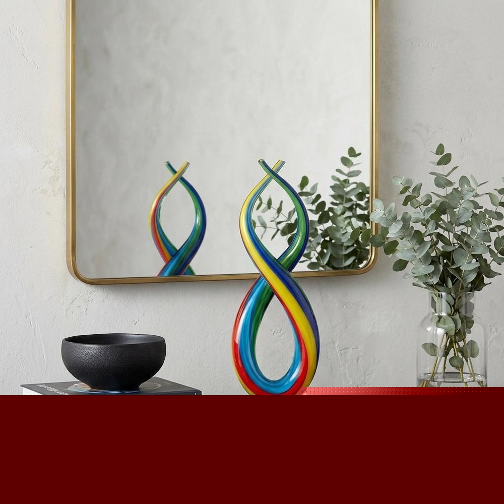 16" Clear Red Blue Yellow Murano Glass Modern Abstract Tabletop Sculpture HomeRoots