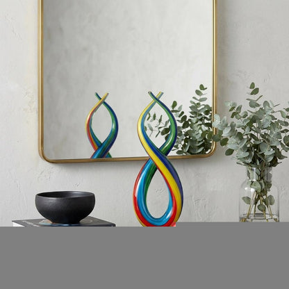 16" Clear Red Blue Yellow Murano Glass Modern Abstract Tabletop Sculpture HomeRoots