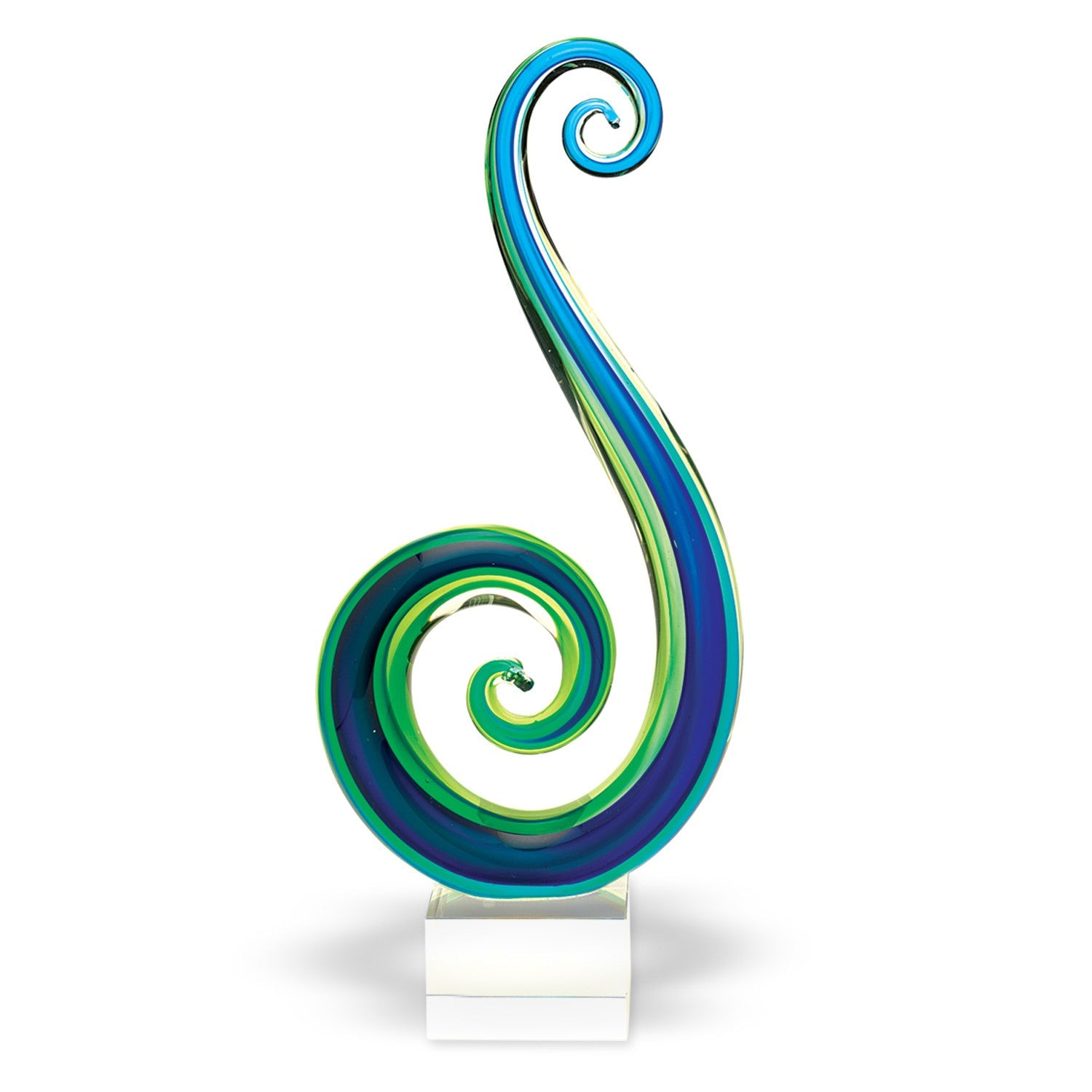 16" Blue and Green Murano Glass Modern Abstract Tabletop Sculpture HomeRoots