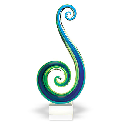 16" Blue and Green Murano Glass Modern Abstract Tabletop Sculpture HomeRoots