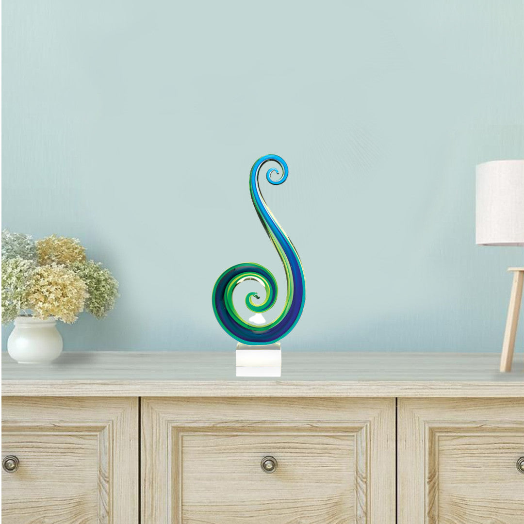 16" Blue and Green Murano Glass Modern Abstract Tabletop Sculpture HomeRoots