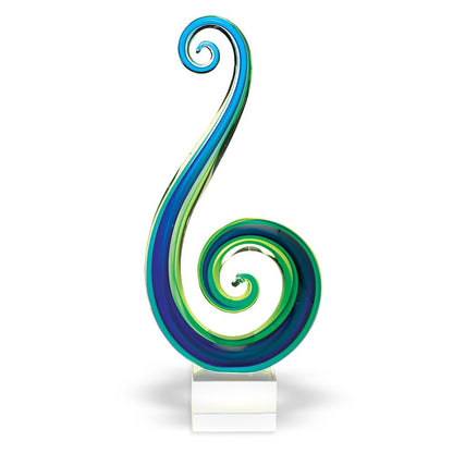 16" Blue and Green Murano Glass Modern Abstract Tabletop Sculpture HomeRoots