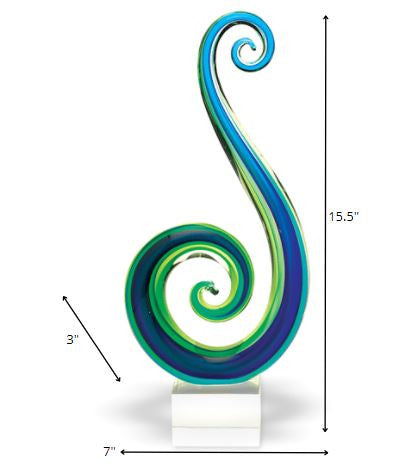 16" Blue and Green Murano Glass Modern Abstract Tabletop Sculpture HomeRoots